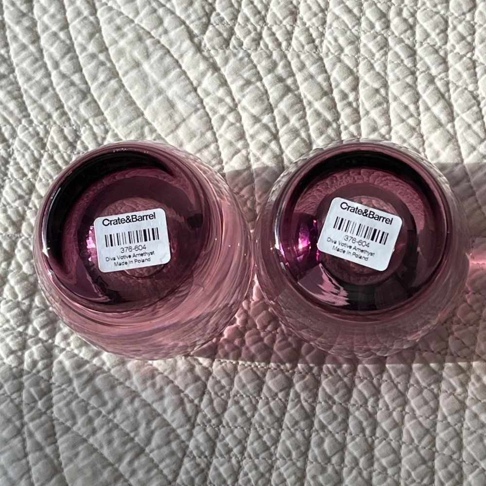 NWT 2 Pairs (4 total) Crate & Barrel Diva Amethyst, Ruby Candle Holders Votives